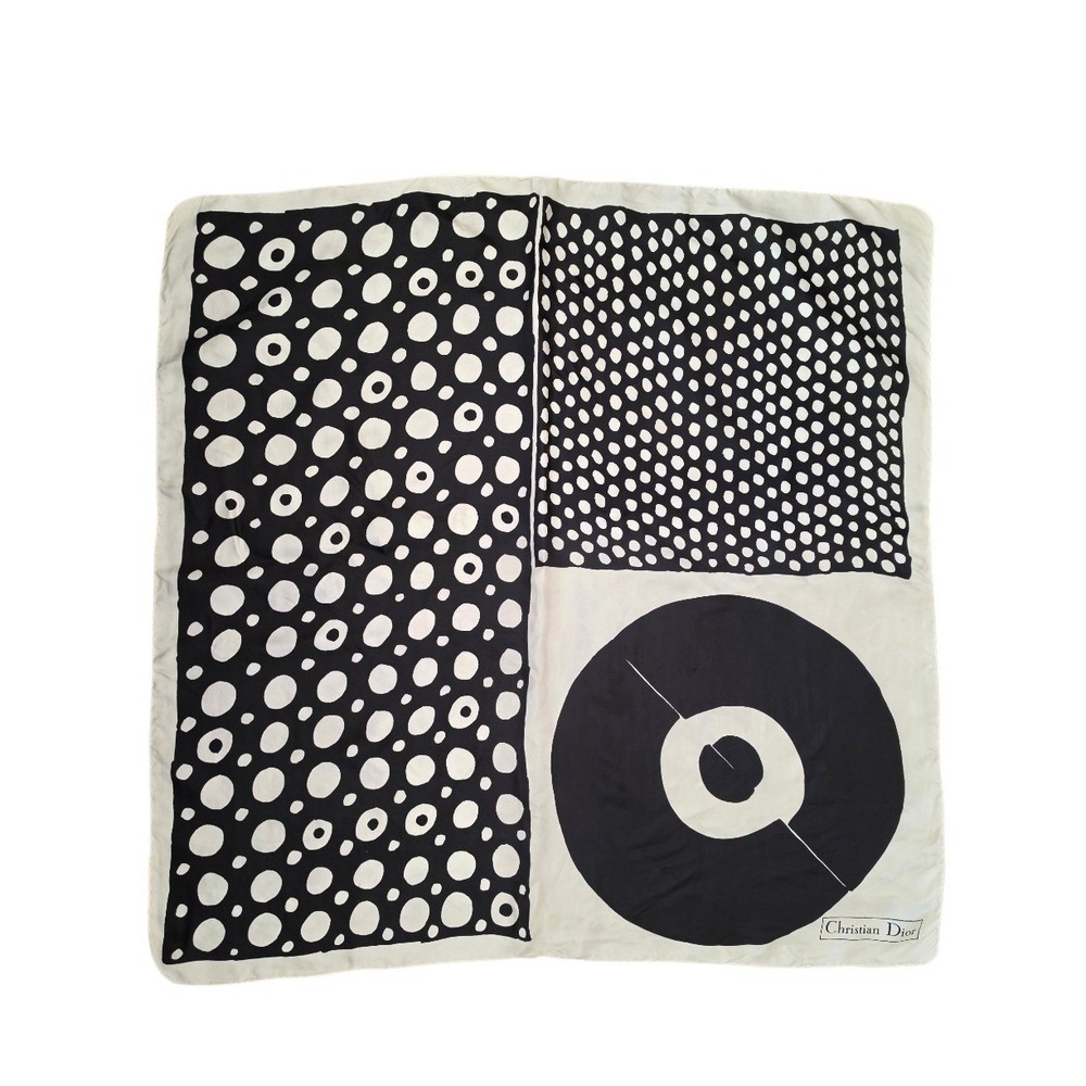 Dior VTG 60s White Black Square 30×30 Logo Preppy Old Money Art Rare Scarf READ